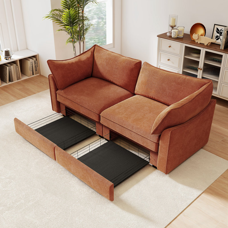Causeuse avec 2 tiroirs de rangement coulissants, Orange