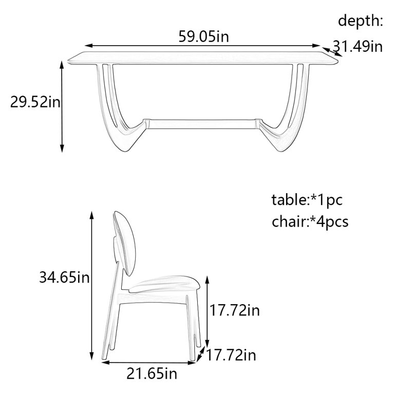 Ensemble de table de salle à manger et chaises Matte Rock, H 29,52 po x L 59,05 po x l 31,49 po