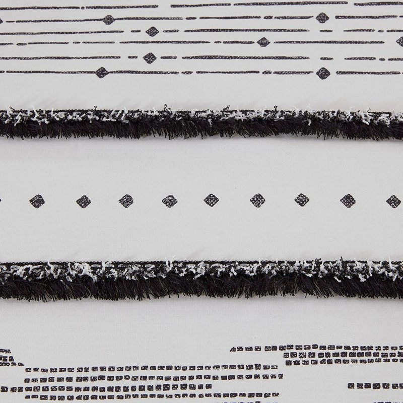 Édredon en coton imprimé - noir / blanc avec une magnifique garniture de pampille dans un style glamour, Blanc/Noir