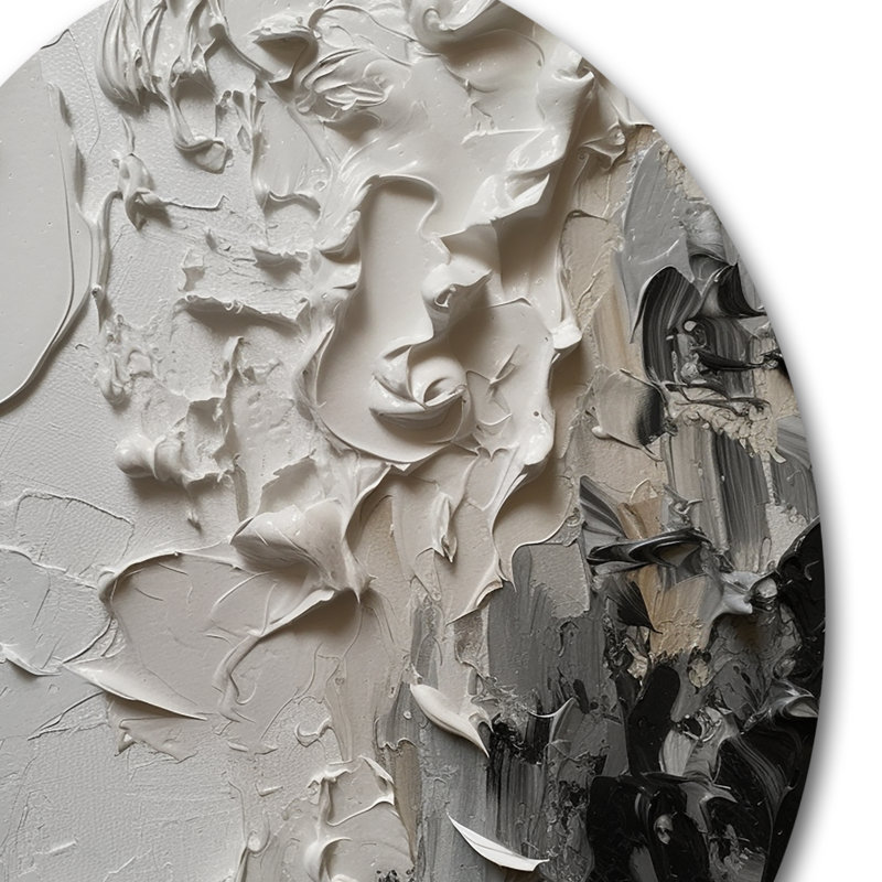 Art mural rond en métal blanc et noir Tranquility Unleashed IV, H 16 po x l 16 po x P 1 po