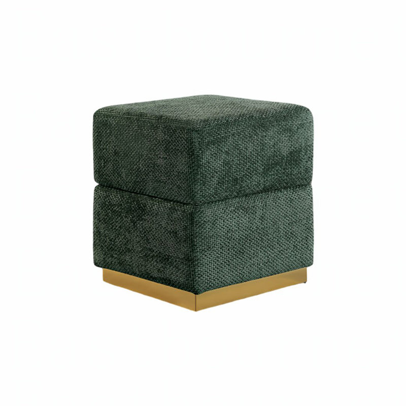 Tabouret d'appoint de style contemporain à conception cubique avec base plaquée or et finition en chenille verte pour une vie moderne