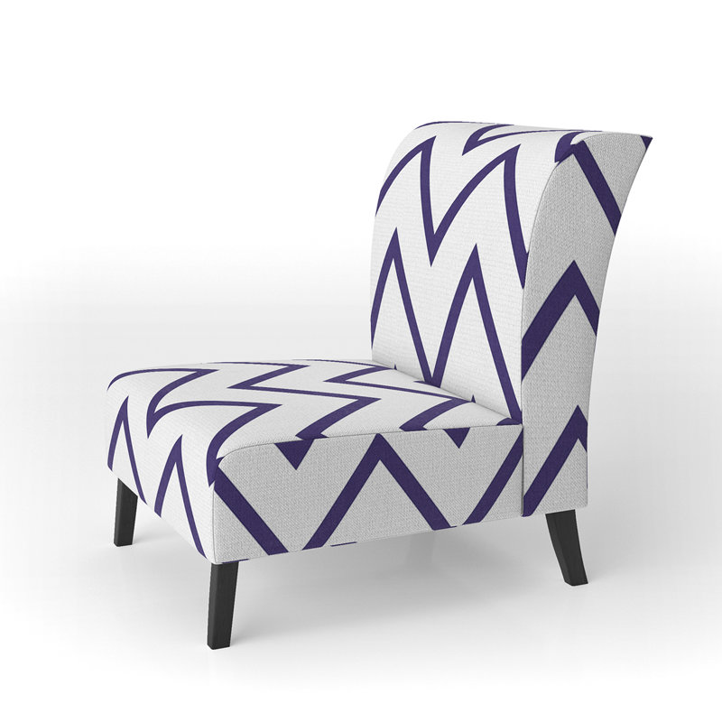 Fauteuil de chambre en velours bleu à motif zigzag