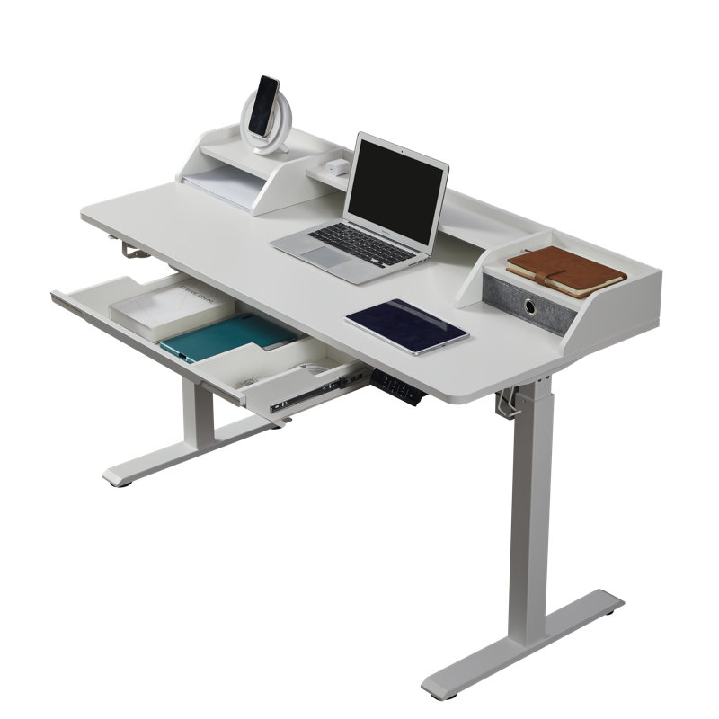 Standing Desk with Accessory Set, Desk Shelf and Desk Drawer, White, 120cm x 60cm