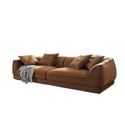 Canapé WKS16C Camel, taie d'oreiller amovible, tissu de flanelle, structure en bois massif, rembourrage en éponge haute densité, style nordique moderne, 4 coussins décoratifs.