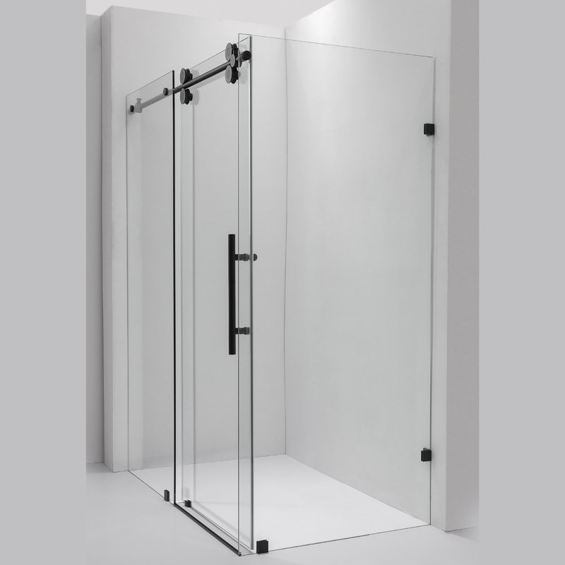 52'' W 78'' H Frameless Rectangle Reversible Shower Enclosure, Matte Black