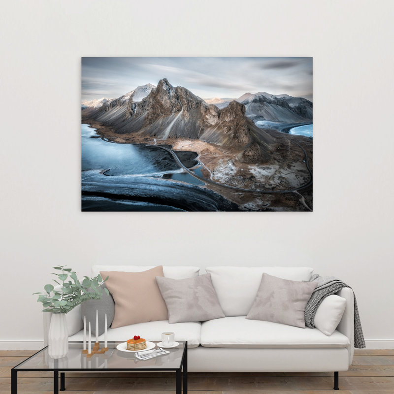 Vestrahorn Winter Landscape Dramatic Serene Abstract Coastal Landscape Wall Art Print 1 Piece Wrapped Canvas Wall Art