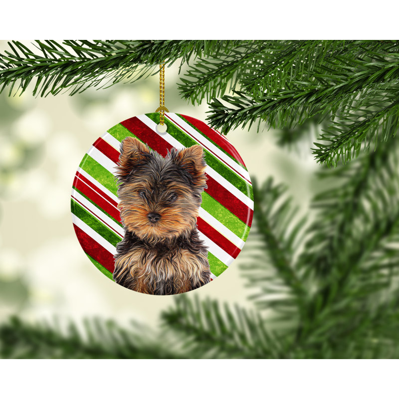 Ornement figurine suspendu en céramique de noël yorkie chiot