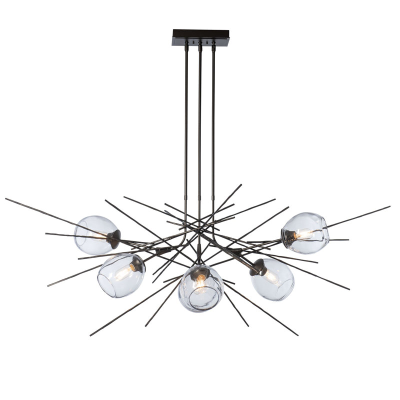 Griffin 6 - Light Sputnik Sphere Chandelier, Oil Rubbed Bronze, Clear Glass, XLong: 32.3" to 71.3"