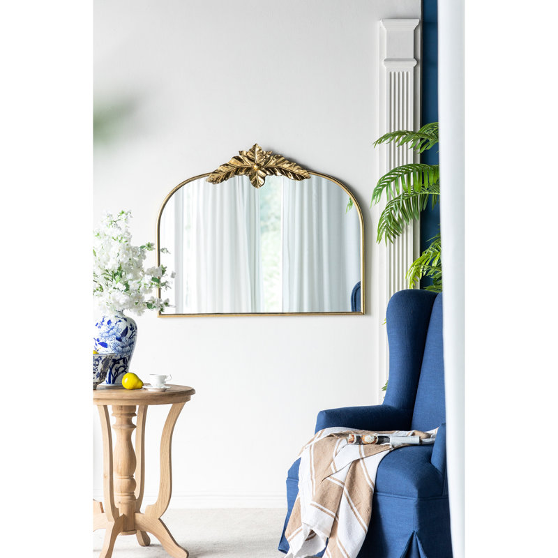 Miroir arqué doré 39,5 po x 35 po, cadre en métal, fixé au mur pour la décoration intérieure