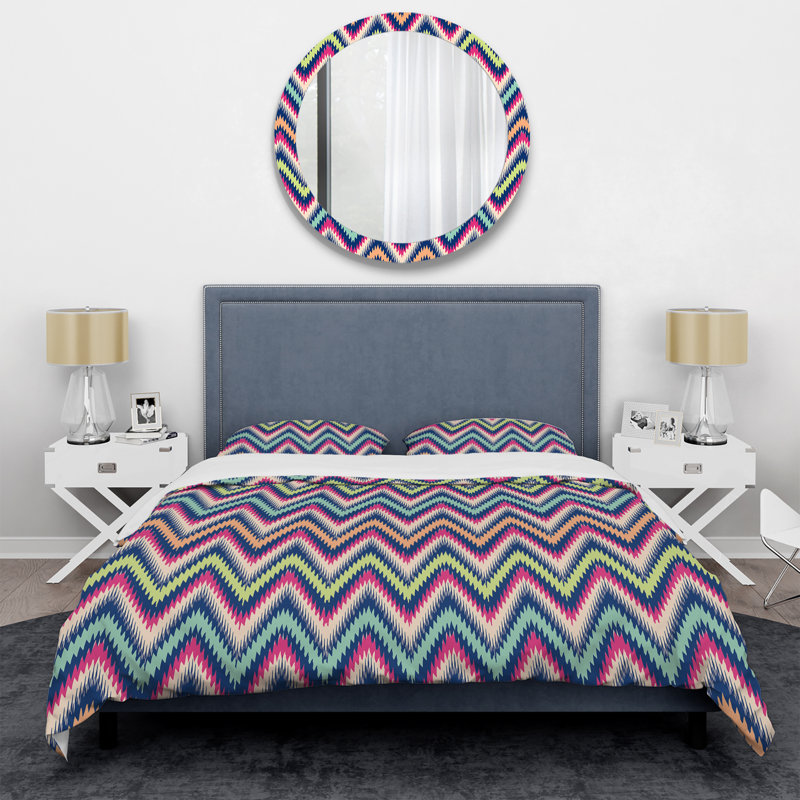 Ensemble de housse de couette multicolore à motif de chevrons modernes, Housse de couette pour très grand lit et 2 très