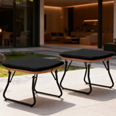 Bergues All Weather Patio Wicker Outdoor Ottoman With Cushion(set Of 2)
