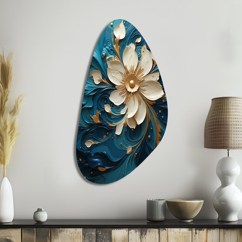 Majestic Motion Teal Spiral II - spirales abstraites, décoration murale en métal, impression asymétrique bleue