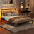 Queen Bed Frame With Rattan Headboard, Bed Frame With LED Lights, Boho Platform Bed Frame With Wooden Support Legs-1856335873