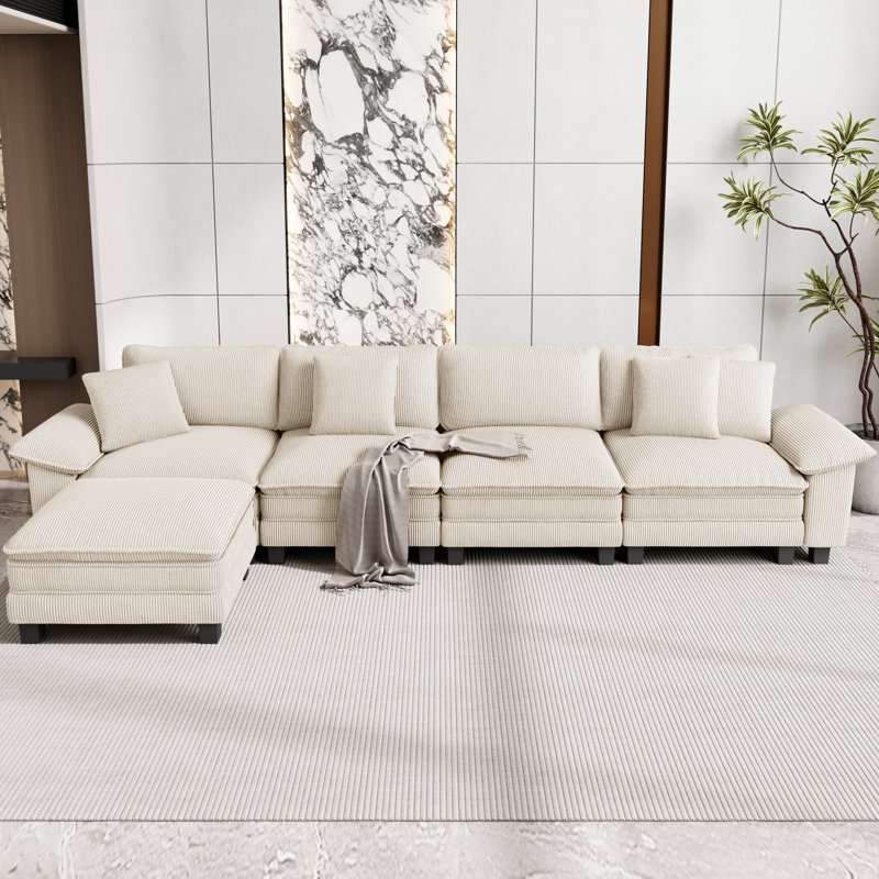 Canapé modulaire de 158 po, canapé en L surdimensionné avec repose-pieds et siège profond à 5 places avec coussin décoratif