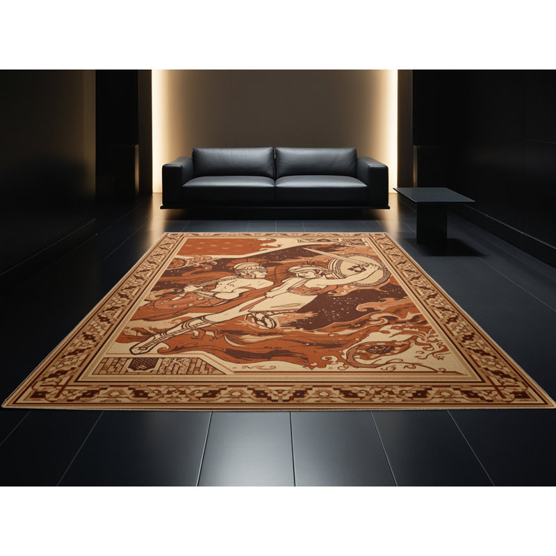 Tapis oriental classique brun / beige lavable à la machine Gladiator Auburndale Combat, 2 x 5