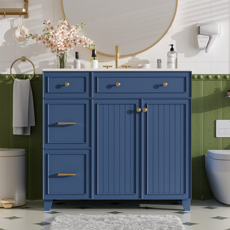  Villeroux 36'' Single Bathroom Vanity with Ceramic Top, Blue