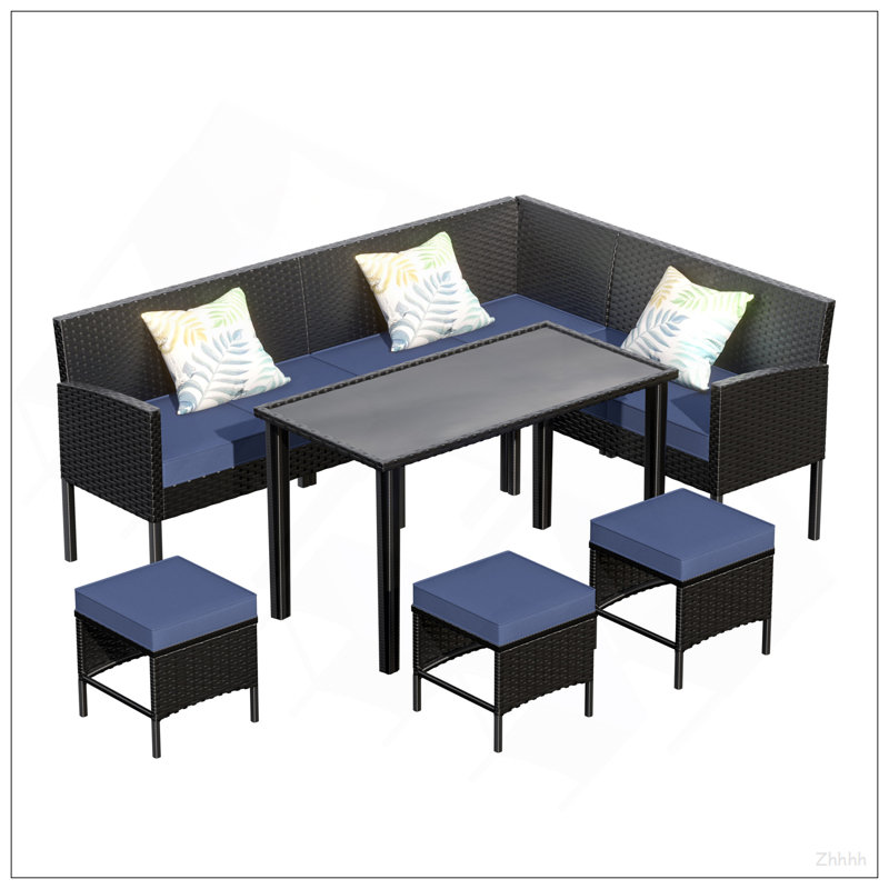 Ensemble de 7 pièces de mobilier d'extérieur pour petit patio, Bleu