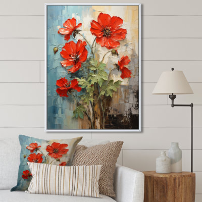 " Red Geraniums Scarlet Bloom Patchwork II "