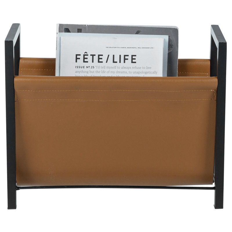 Porte-revues sur pied en similicuir caramel
