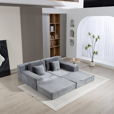 Double Lounge Chaise,Cloud Plush Sofa Bed,Upholstered Boneless Cloud Sofa Deep Seat,No Assembly Required,Modern Corduroy Sleeper Loveseat Chair For Living Room Bedroom Reading,Right
