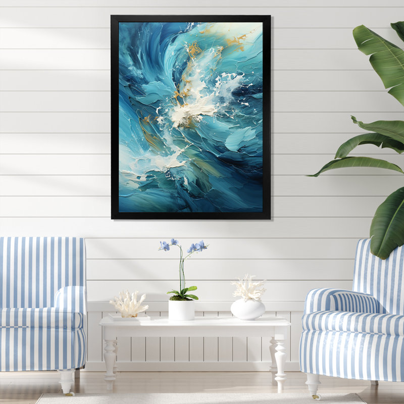 Océan blanc et courants bleus sur toile, H 32 po x l 24 po x P 1 po, Cadre simple noir