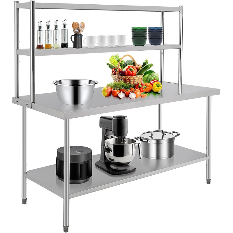 Table de travail en acier inoxydable, table de préparation robuste avec tablette supérieure, 48 * 24 pouces