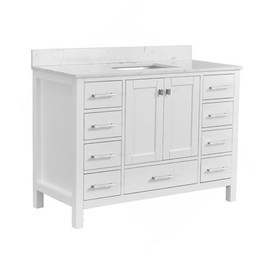 48'' Bathroom Vanity, Freestanding Vanity With Top, Solid Wood Frame Bathroom Storage Cabinet