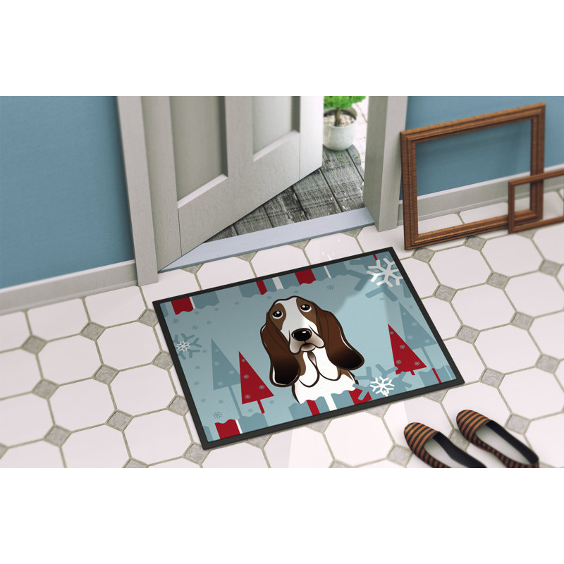 Tapis de porte d’extérieur anti-dérapant winter basset hound, Rectangle 2 pi x 3 pi