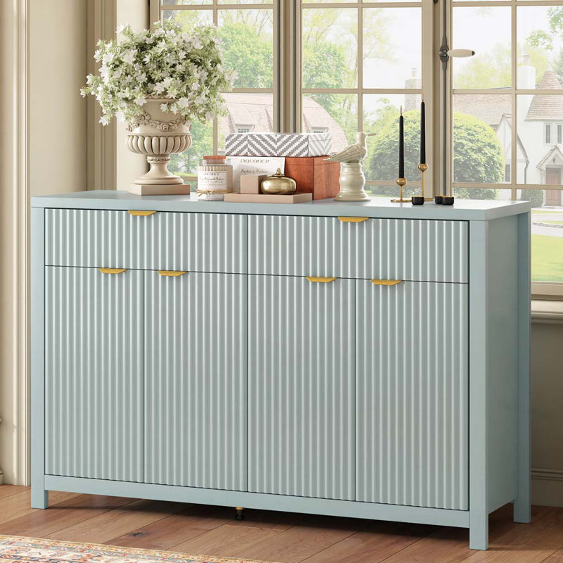 Wave Pattern Sideboard Cabinet With Drawers, Cyan