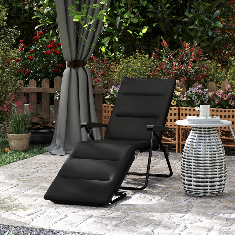 Chaise longue pliante avec coussin, dossier réglable, noir