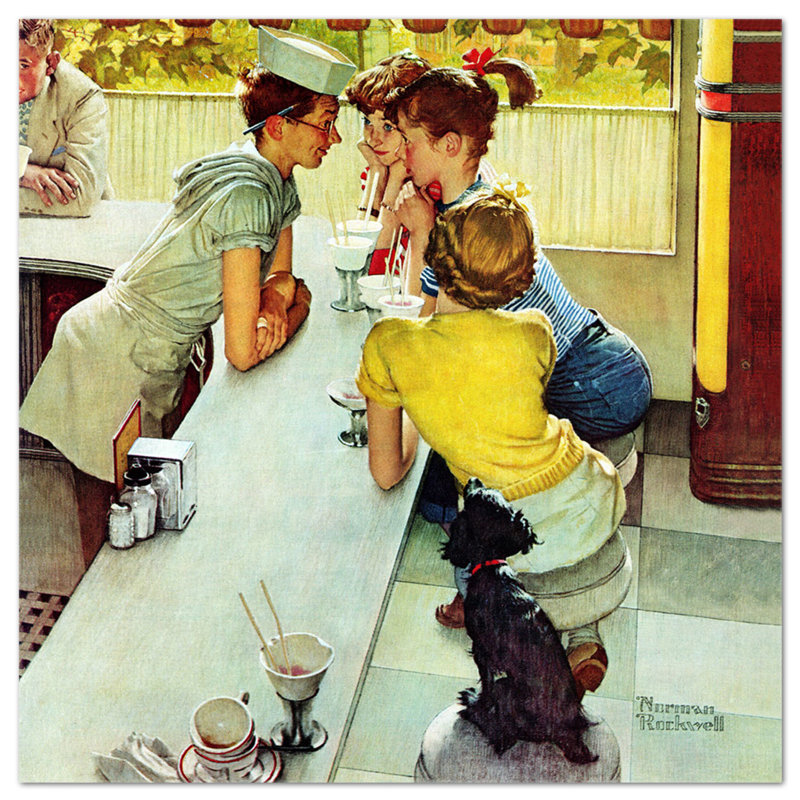 Ragazzi Al Bar by Norman Rockwell - Square Print on Glass, 70cm H x 70cm W