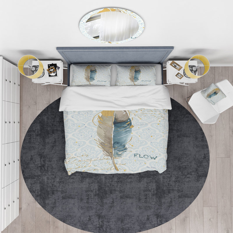 Fields of Gold Watercolor Flower IV - Ensemble de housse de couette traditionnel - Polyester en microfibre