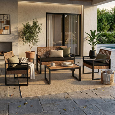 4-Piece Outdoor Wicker Patio Set With Cushions