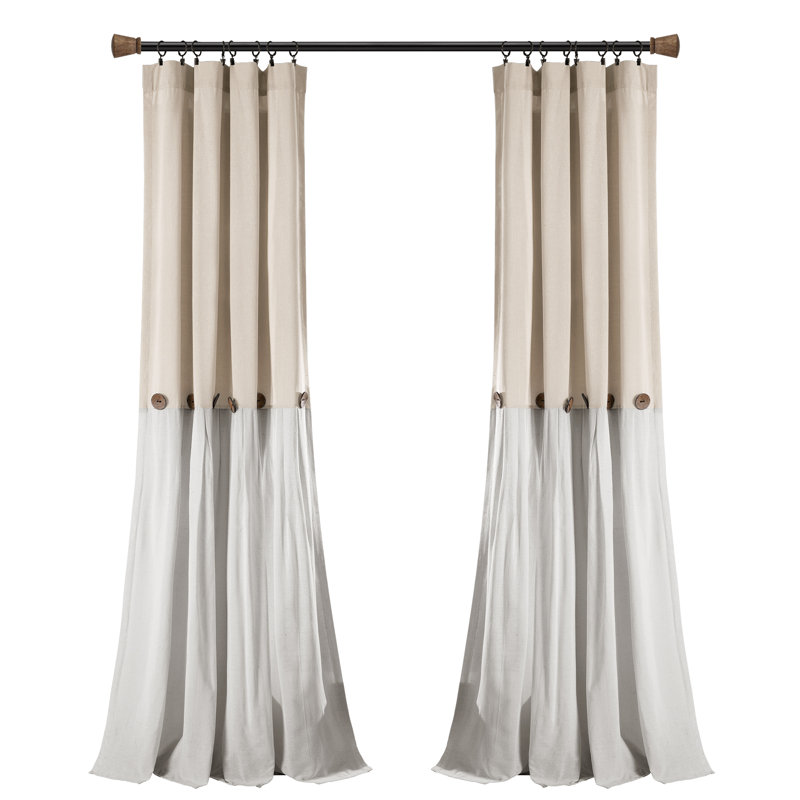 Linen Off-White Pleated Light-Filtering Curtain Panel with Buttons