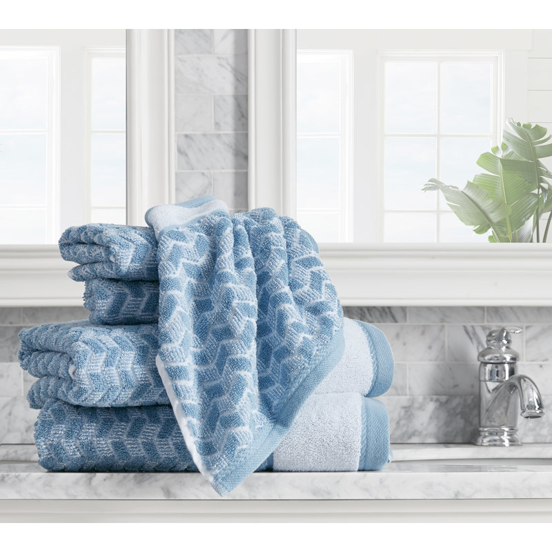 Nautica 6 Piece 100% Cotton Towel Set, Zane Blue Chevron
