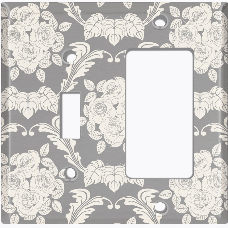 Metal Light Switch Plate Outlet Cover (Damask Rose Black - (L) Single Toggle / (R) Single Rocker), Tan