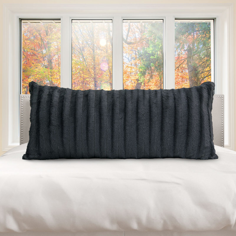 Gray Faux Fur Reversible Body Pillow 18" x 40"