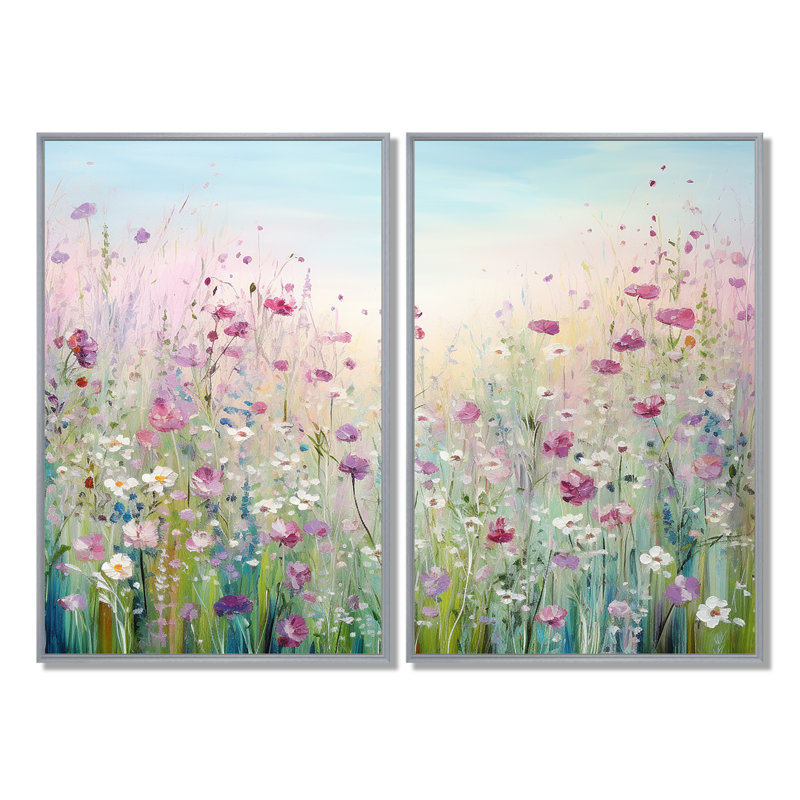 Fleurs sauvages prés - décoration murale traditionnelle, Floater Framed Print without Mat, Silver, 36" H x 48" W