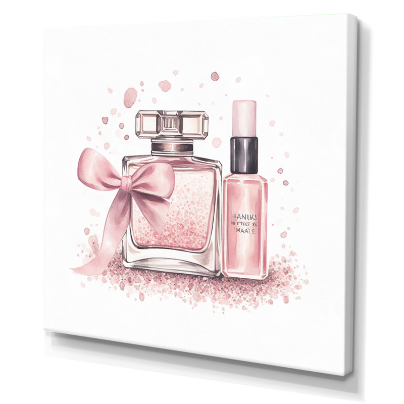 Illustration de maquillage élégant sur toile rose, H 16 po x l 16 po x P 1 po, Toile tendue