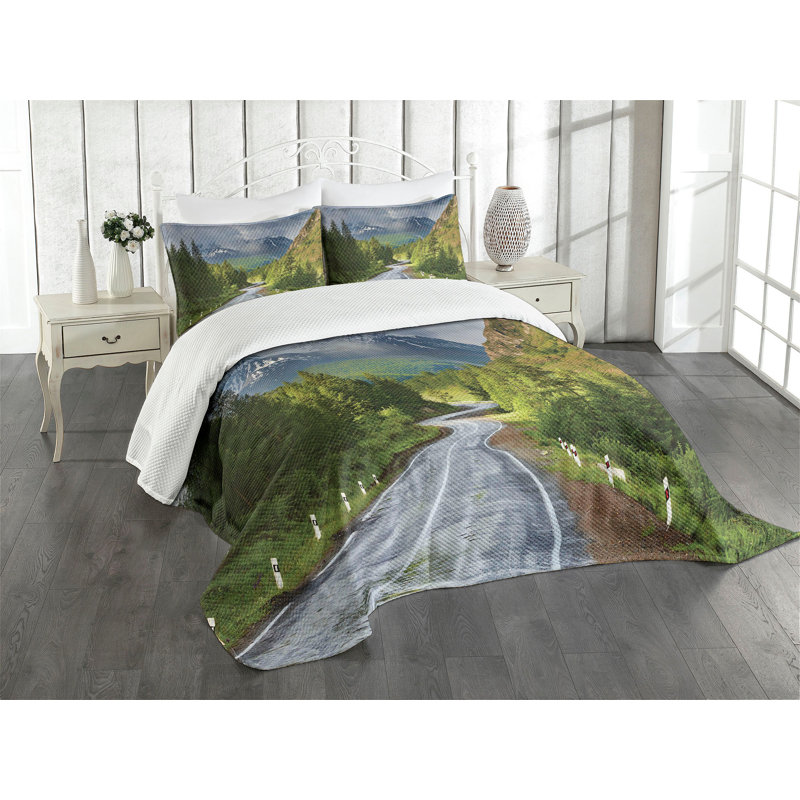 Ambesonne Nature Bedspread Mountain Landscape Road, Queen Bedspread + 2 Standard Shams
