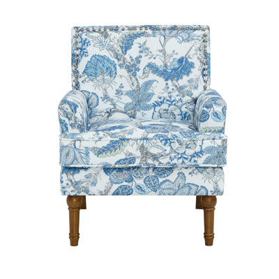 Accent Chair, Floral Upholstered Accent Armchair with Nailhead Trim & Solid Wood Legs, Farmhouse Reading Chair for Living Room Bedroom Office