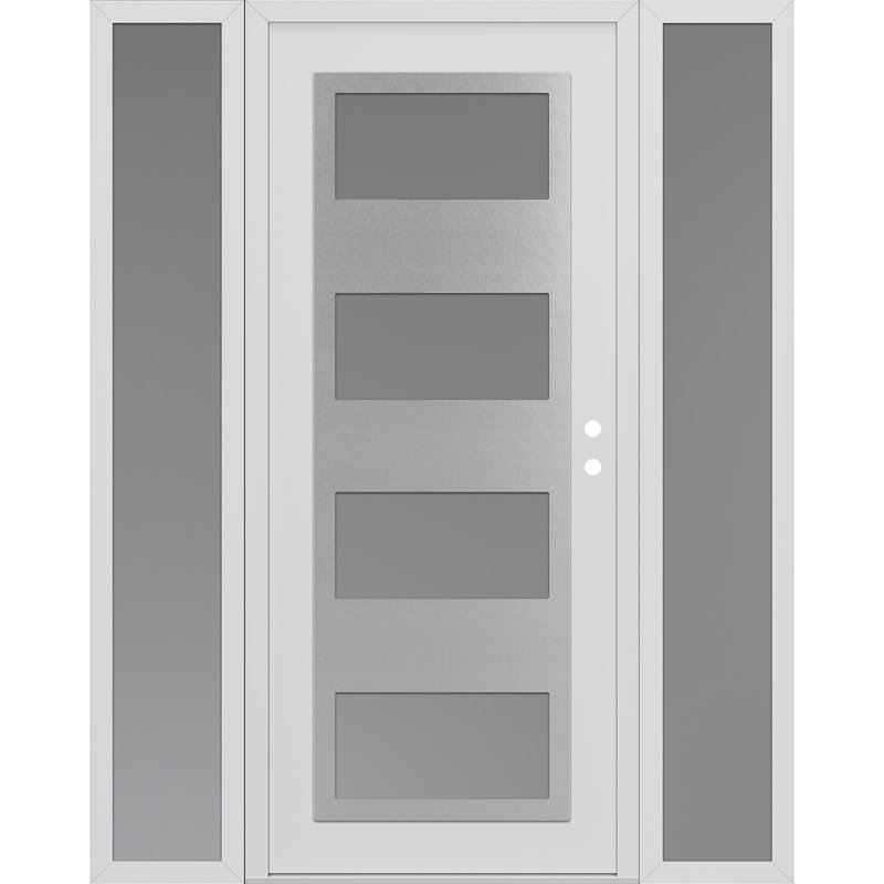 Porte d'entrée avant prémontée à panneau latéral blanc / blanc avec 2 panneaux latéraux en argent, L 61,69 po x H 81,69 po