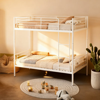 Bunk Bed With Ladder And High Guardrail, Able To Split, Metal Bunk Bed, Storage Space, Noise Free,Twin Over Twin Size,White