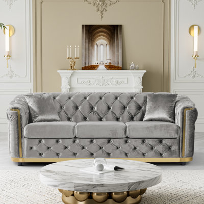  Canapé 85 po en velours Chesterfield