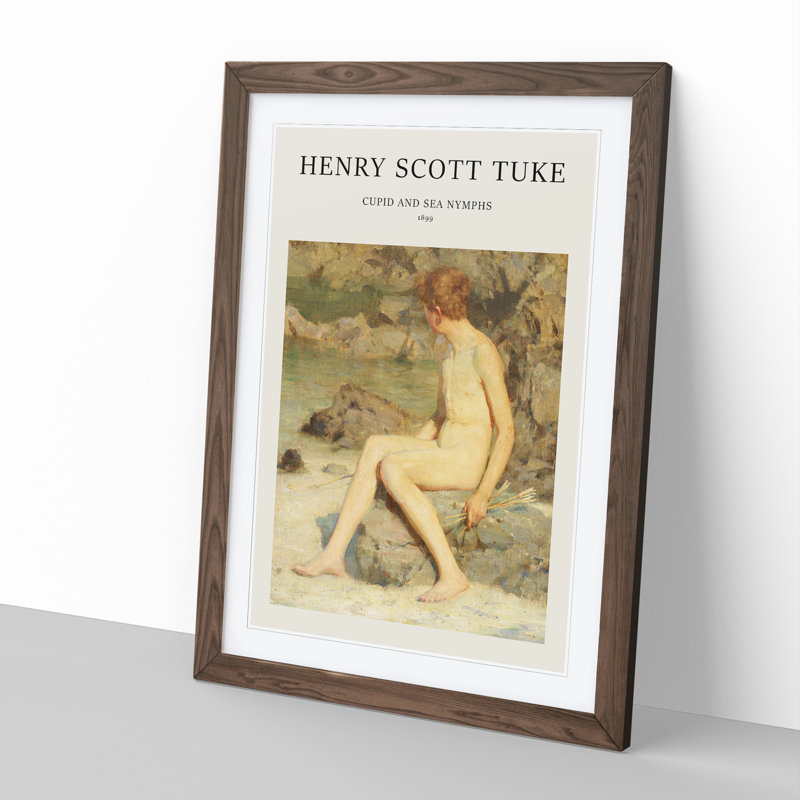 Cupid And Sea Nymphs by Henry Scott Tuke - Single Picture Frame Print, 36cm H x 27cm W x 2cm D, Walnut Framed
