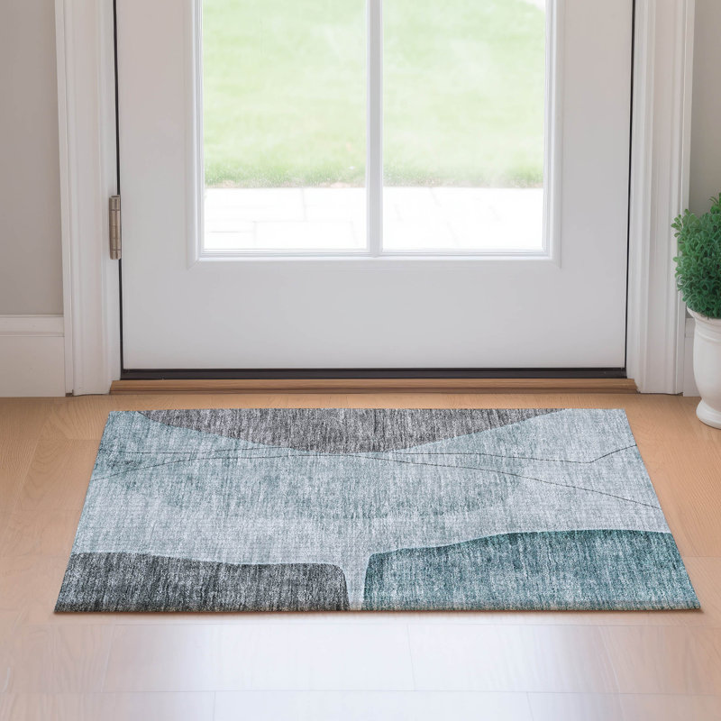 Premium Machine Washable Prisco Teal Rug, Rectangle 1'8" x 2'6"