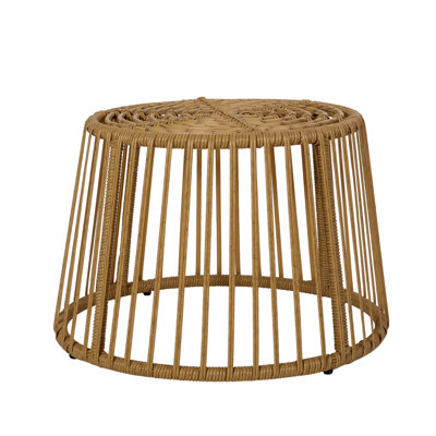 Wicker Wrapped Side Table With Cage Structure For Outdoor Decor, Durable And No Assembly Required.