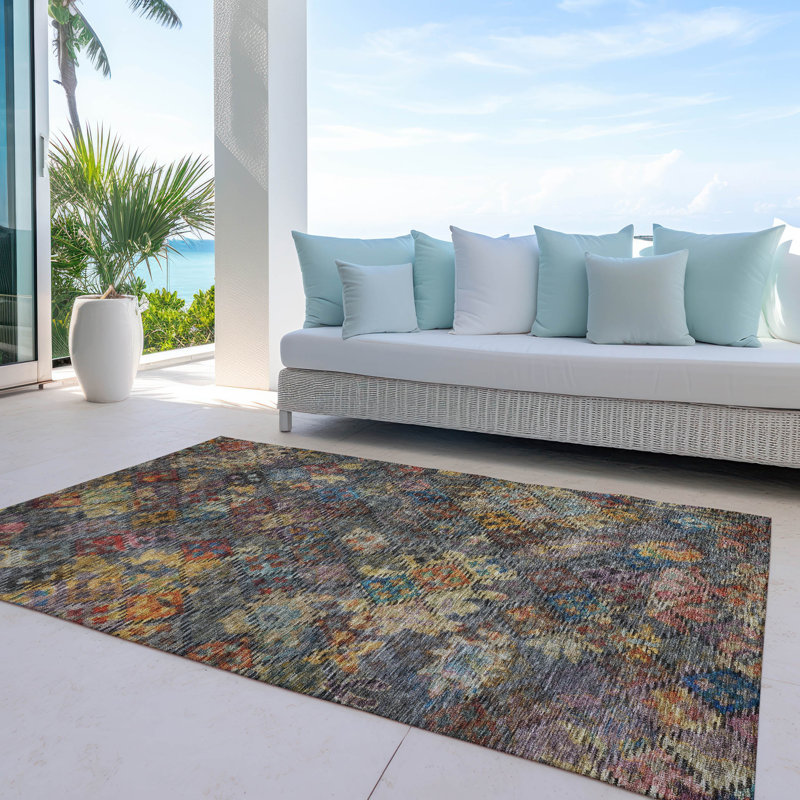 Machine Washable Indoor/Outdoor Segin ACN1109 Gray Rug, Rectangle 8' x 10'