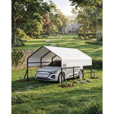 Heavy Duty Metal Carport Kit, 10x15 ft Steel Carport Shelter/Garage - Reinforced Frame & Ground Anchors - All-Weather Protection, Easy Assembly - For Truck, RV, Boat or Tractor