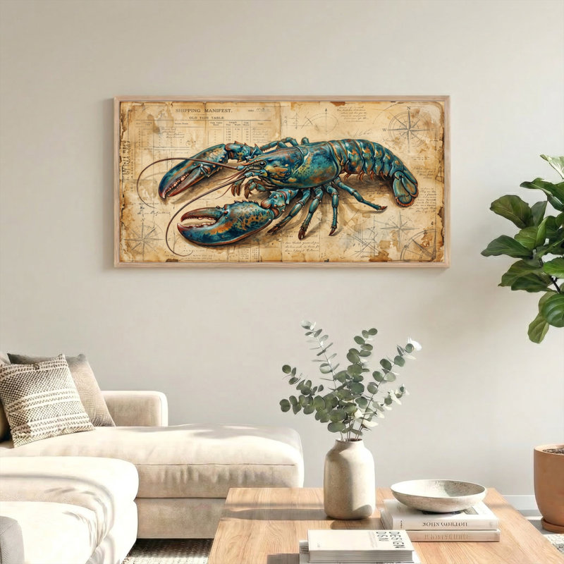 Ensemble de 1 tableau sur toile représentant une carte du homard, L 40 po x H 20 po, Natural